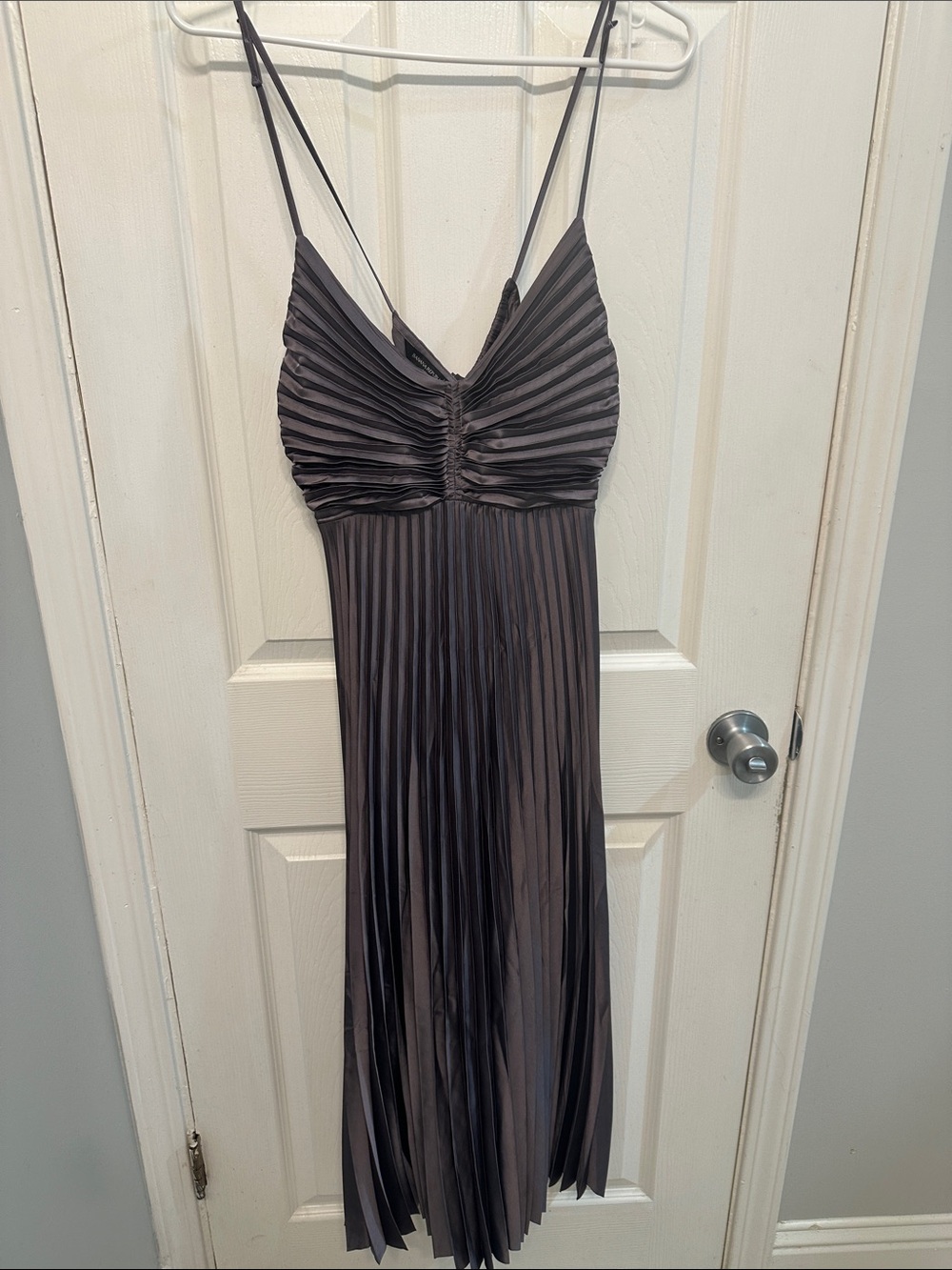 Spaghetti Strap Pleated Midi Dress in purple